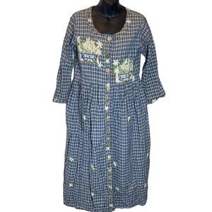 Papy boez plaid floral embroidered maxi dress cottagecore prairiecore  S/M
